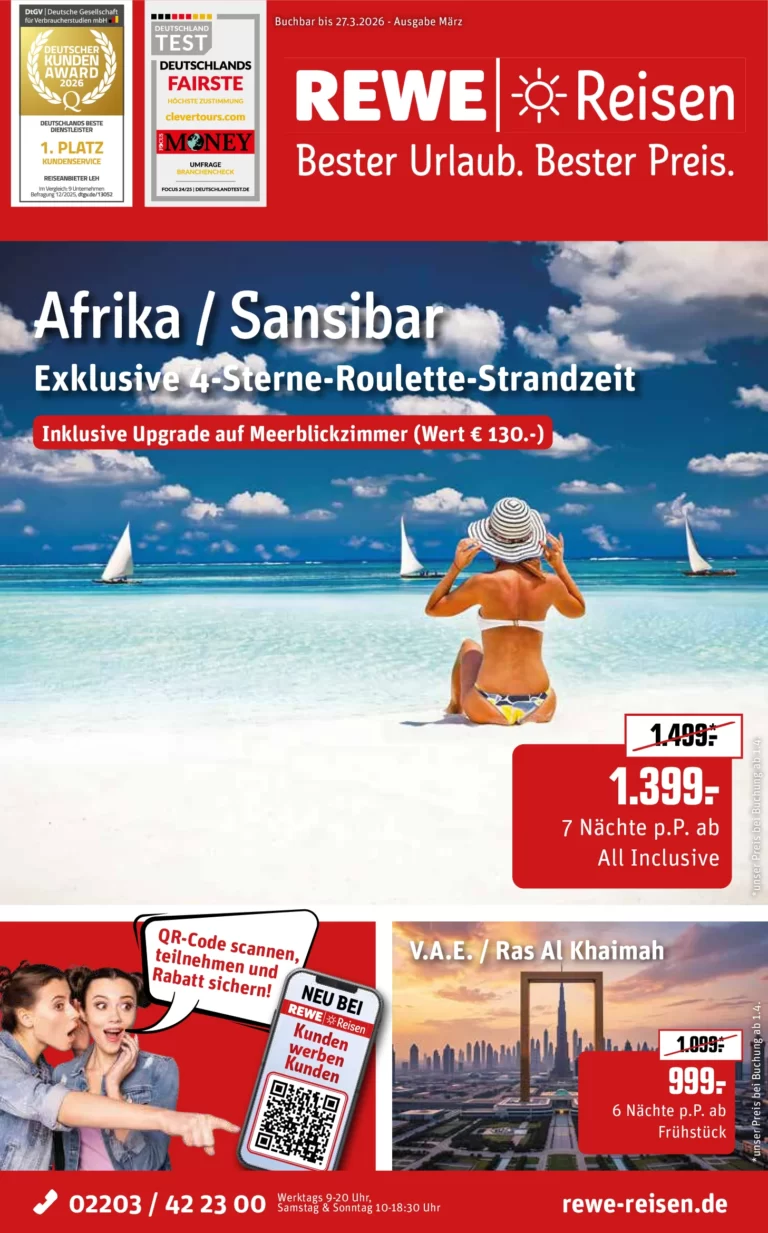 Rewe Reisen Prospekt bis 27.03.2026 Angebot blättern März✈️