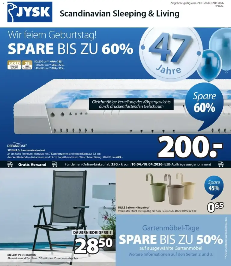 JYSK prospekt Angebot 21.03.2026 — 02.05.2026