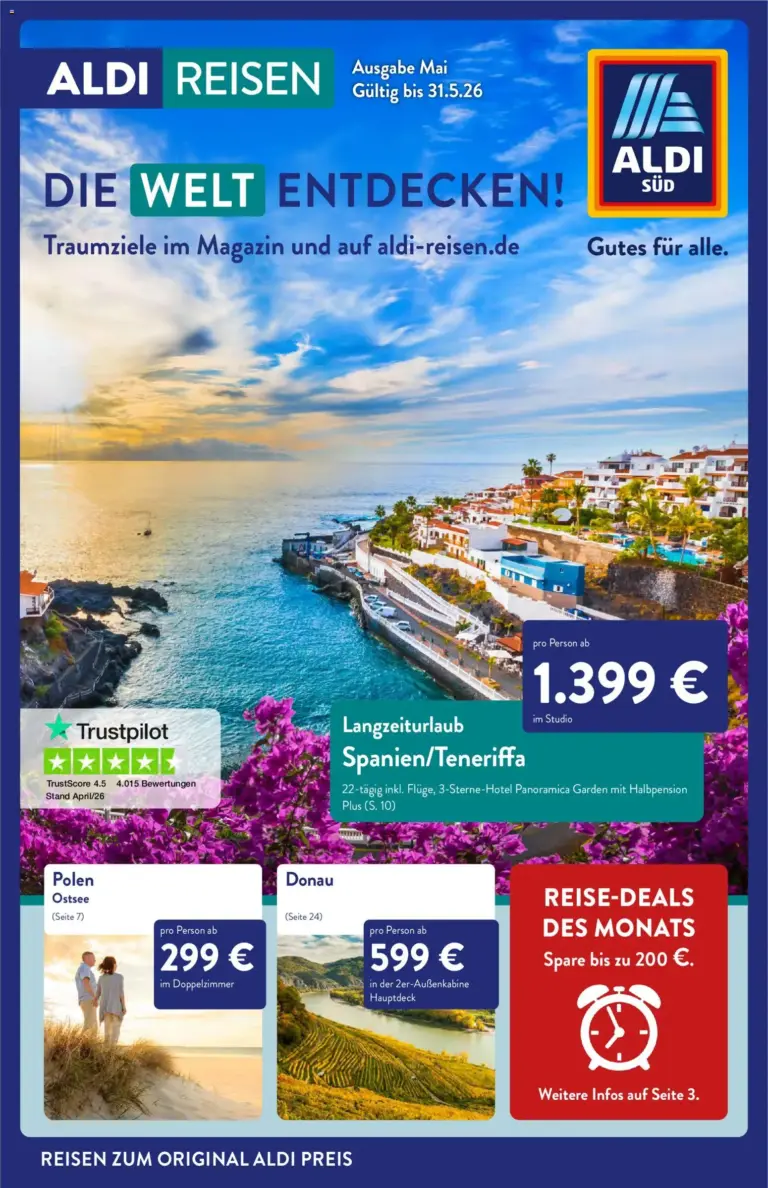 Aldi Reisen Prospekt ab 01.05.2026 zum Blättern