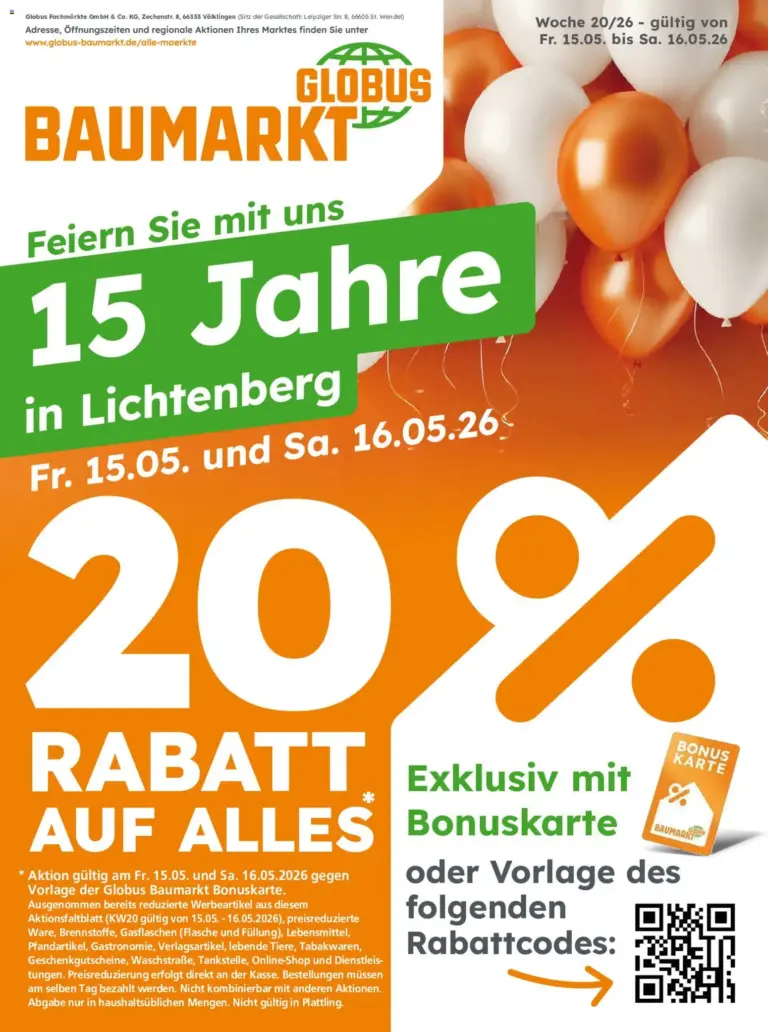 Globus Baumarkt Prospekt ab 15.05.2026 zum Blättern