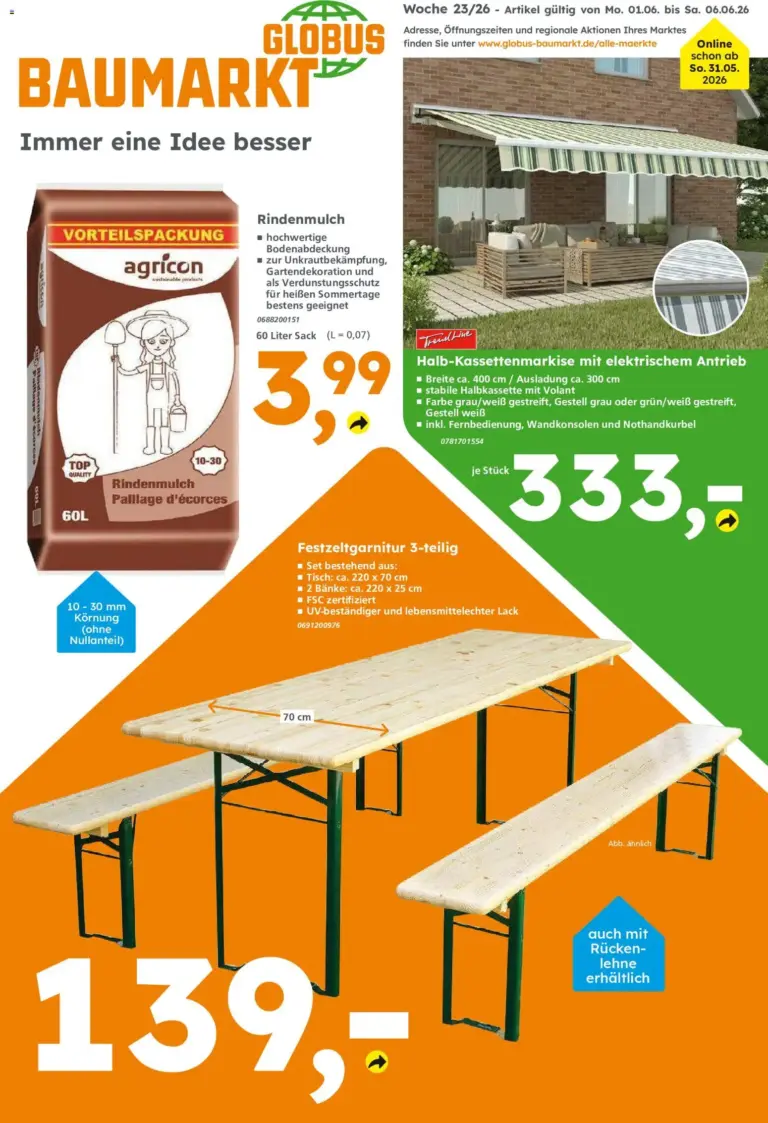 Globus Baumarkt Prospekt Oranienburg-Germendorf ab 31.05.2026 zum Blättern