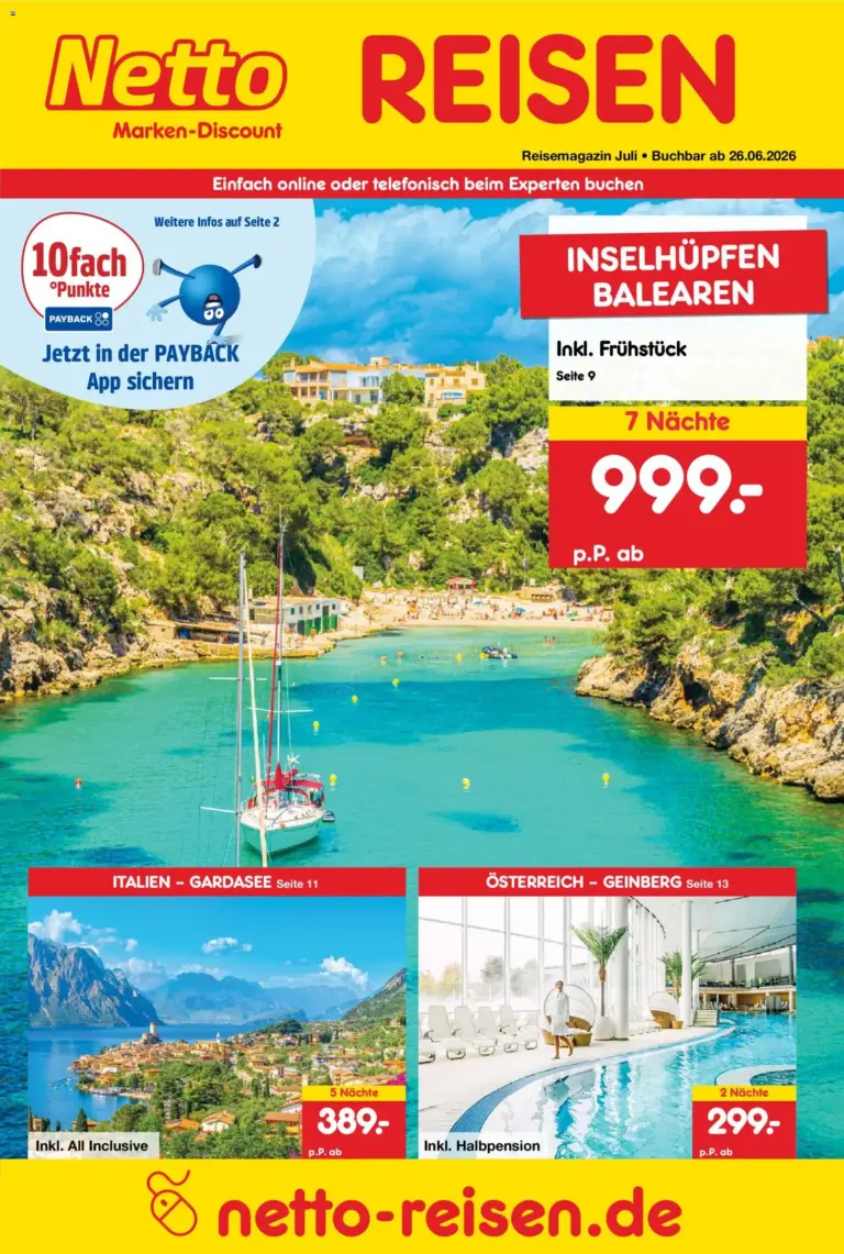 Netto Reisen Prospekt ab 26.06.2026 zum Blättern