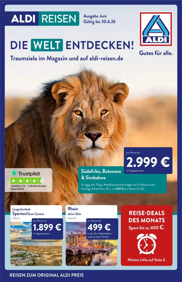 Aldi Reisen Reisemagazin ab 01.06.2026 zum Blättern