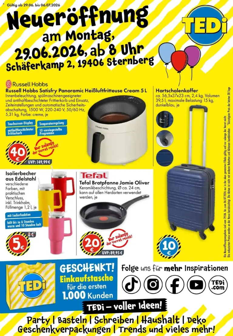 TEDi Neueröffnung Sternberg ab 29.06.2026 zum Blättern