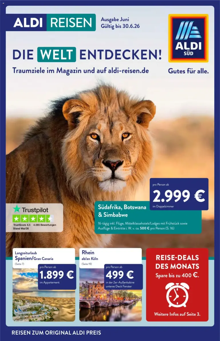 Aldi Reisen Prospekt ab 01.06.2026 zum Blättern