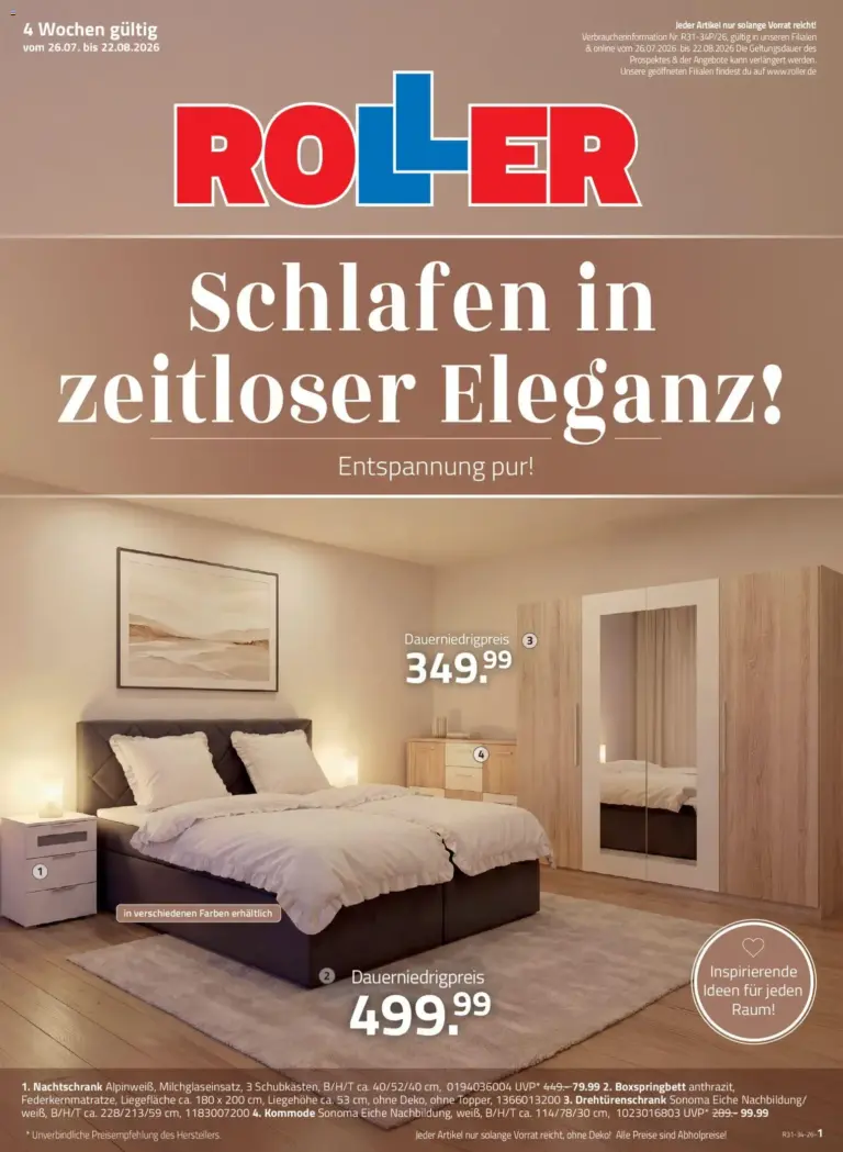 Roller Schlafen in zeitloser Eleganz ab 26.07.2026 zum Blättern