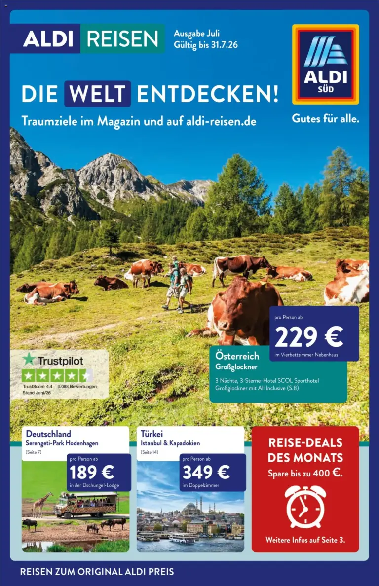 Aldi Reisen Prospekt ab 01.07.2026 zum Blättern