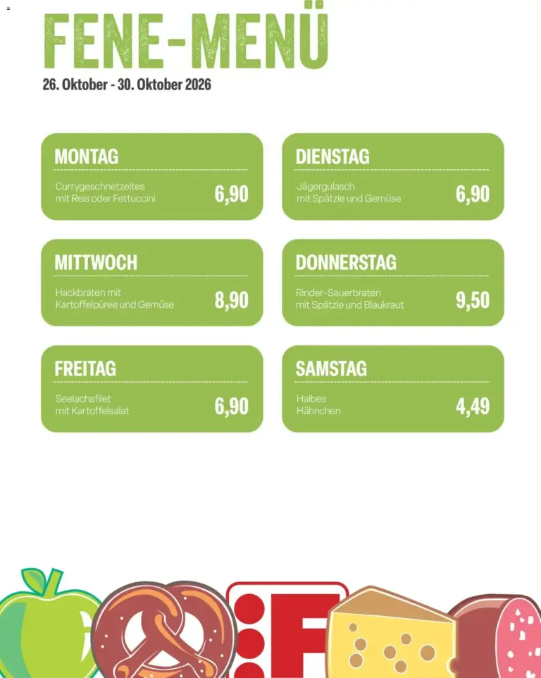 Feneberg Fene-Menü zum Blättern vom 26.10.2026 bis 30.10.2026