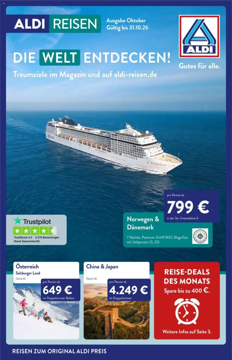Aldi Reisen Reisemagazin zum Blättern vom 01.10.2026 bis 31.10.2026